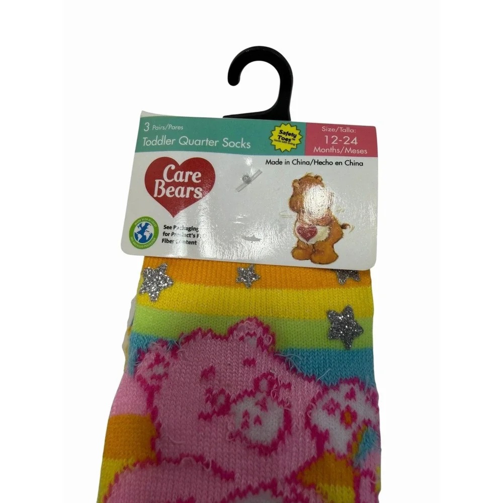 care bears toddler quarter socks size 12-24 months 3 pairs